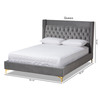 Baxton Studio Valery Gray Velvet Queen Size Platform Bed with Gold-Finished Legs 152-9010